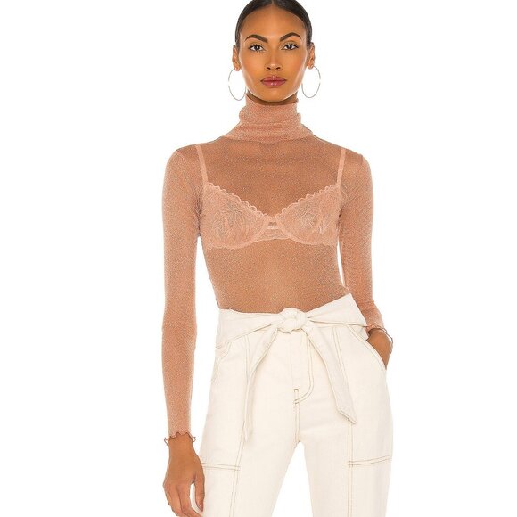 JONATHAN SIMKHAI STANDARD Pink Dusk Sheer Charli Turtleneck Top - Picture 1 of 15